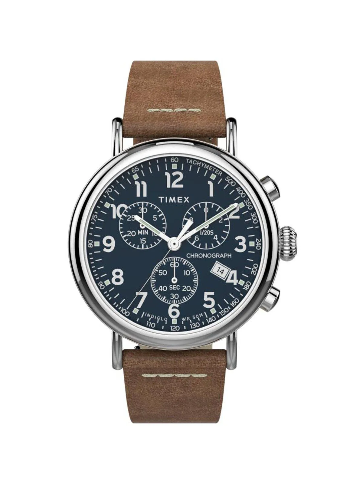 Timex Standard Chrono TW2T68900 41mm Silver Tone Brown Leather Strap