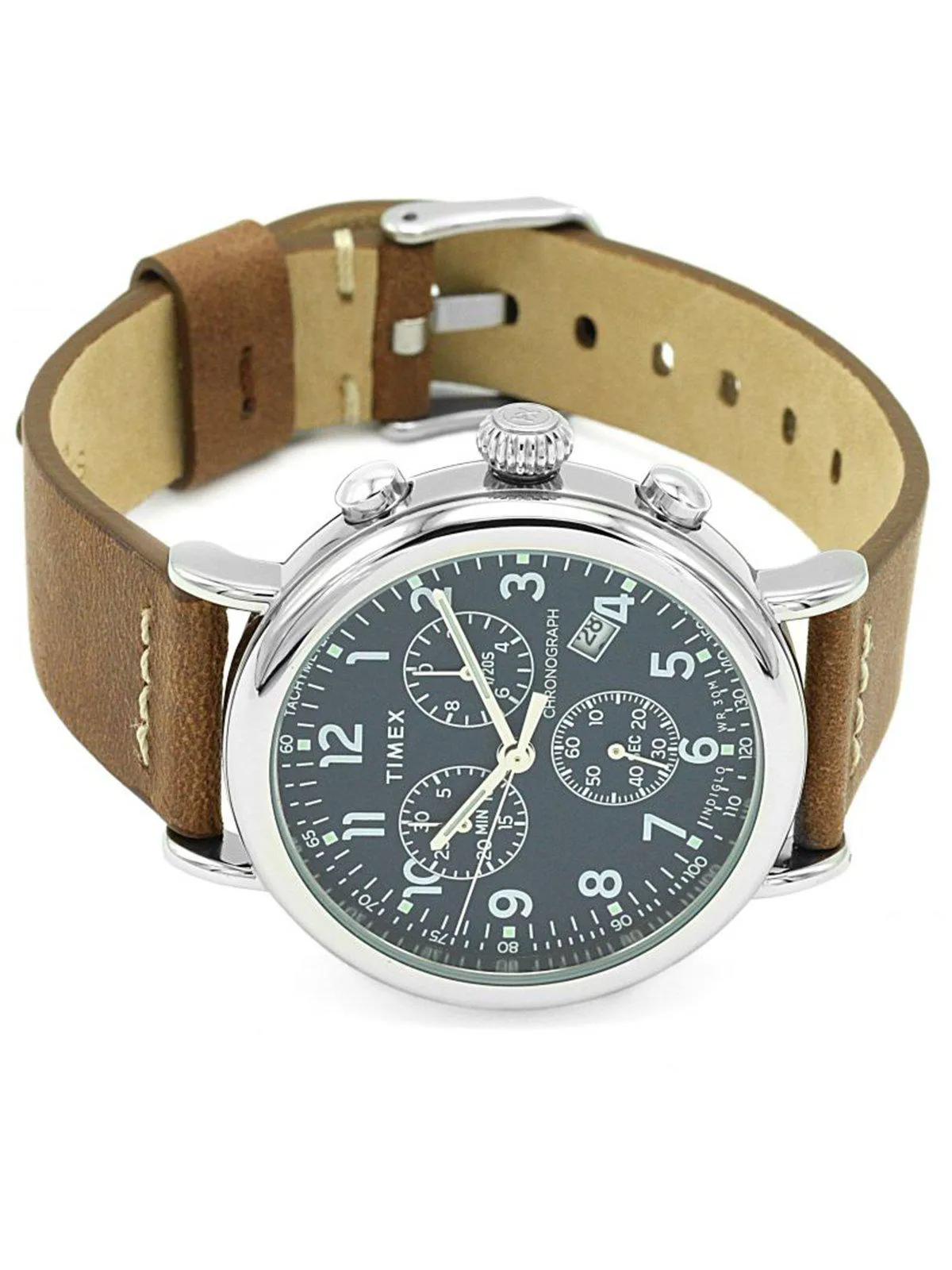 Timex Standard Chrono TW2T68900 41mm Silver Tone Brown Leather Strap