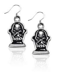 Tombstone with Skull Charm Earrings