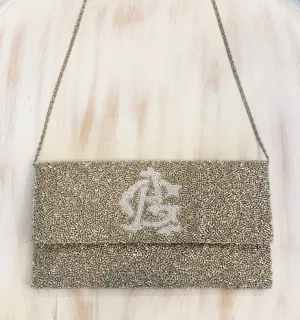 Trist 2 Letter Monogram Beaded Handbag with Chain
