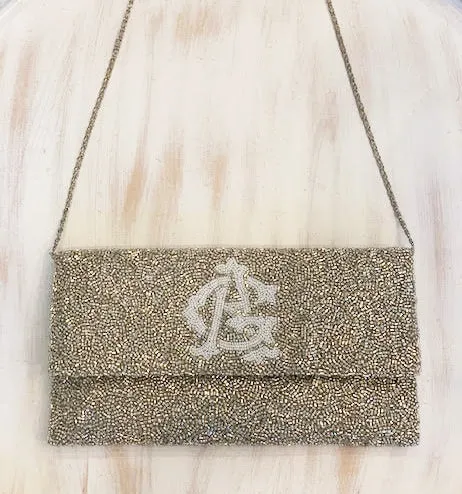 Trist 2 Letter Monogram Beaded Handbag with Chain