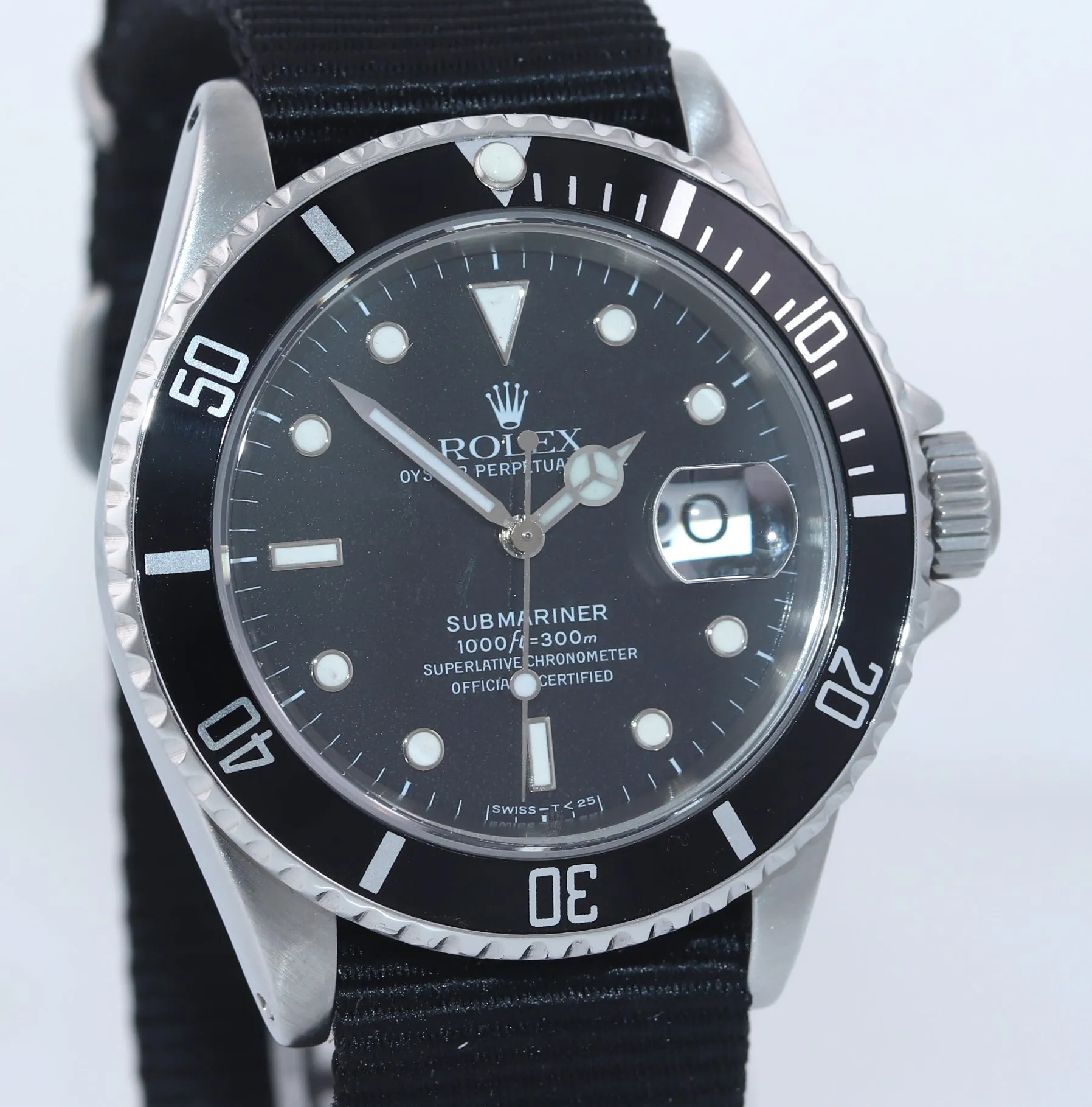 TRITIUM Rolex Submariner Date 16610 Stainless Steel Black NATO 40mm Dive Watch