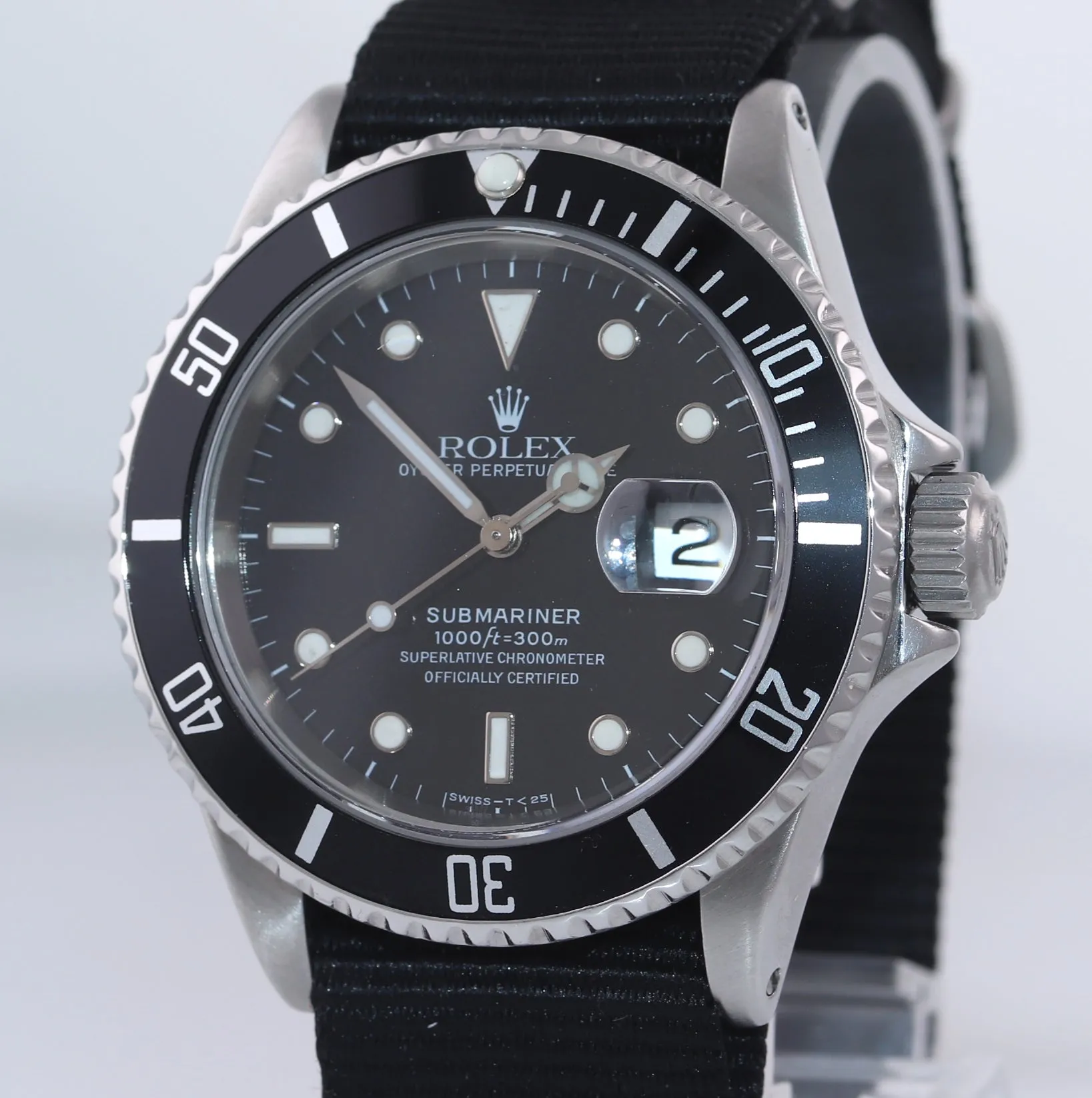 TRITIUM Rolex Submariner Date 16610 Stainless Steel Black NATO 40mm Dive Watch