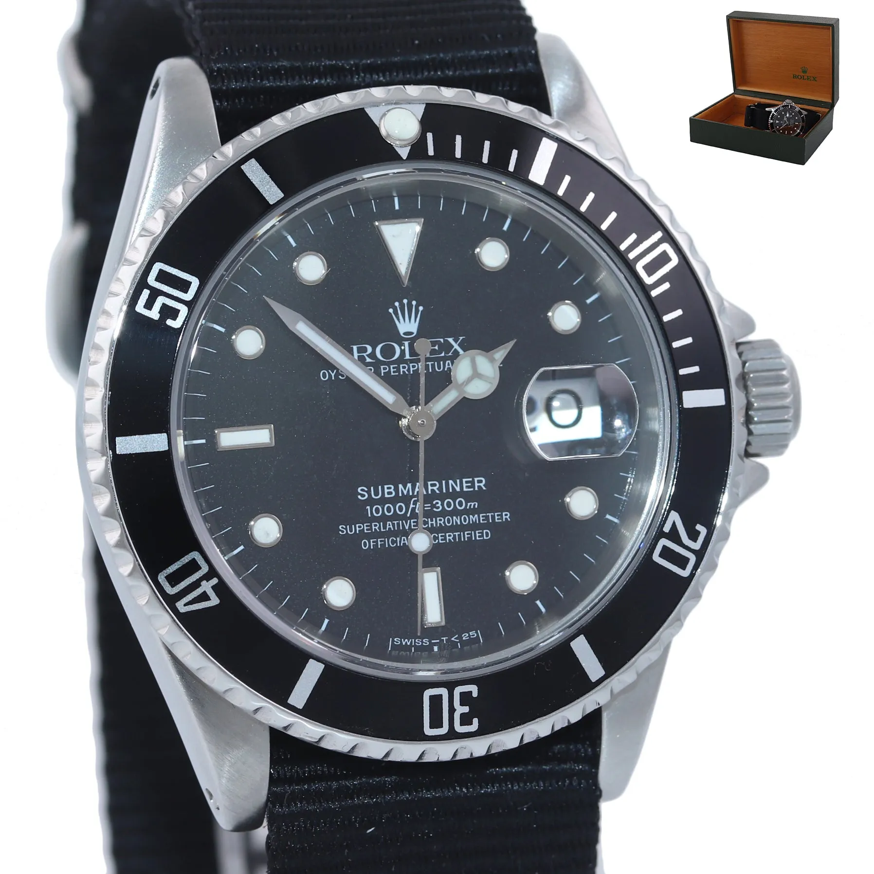 TRITIUM Rolex Submariner Date 16610 Stainless Steel Black NATO 40mm Dive Watch