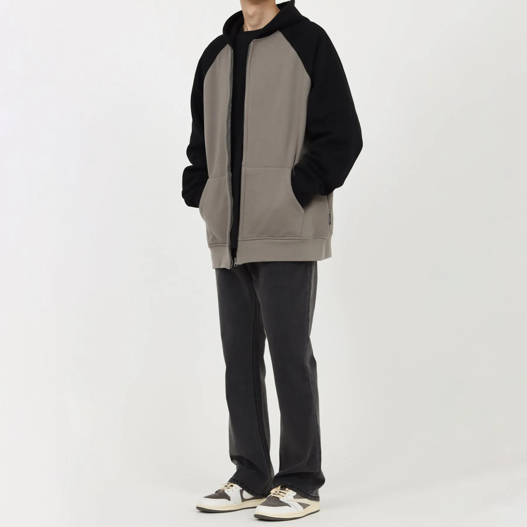 Two Color Zipper Hooded Plus Fleece