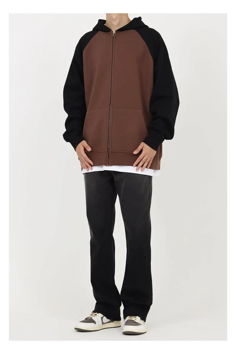 Two Color Zipper Hooded Plus Fleece