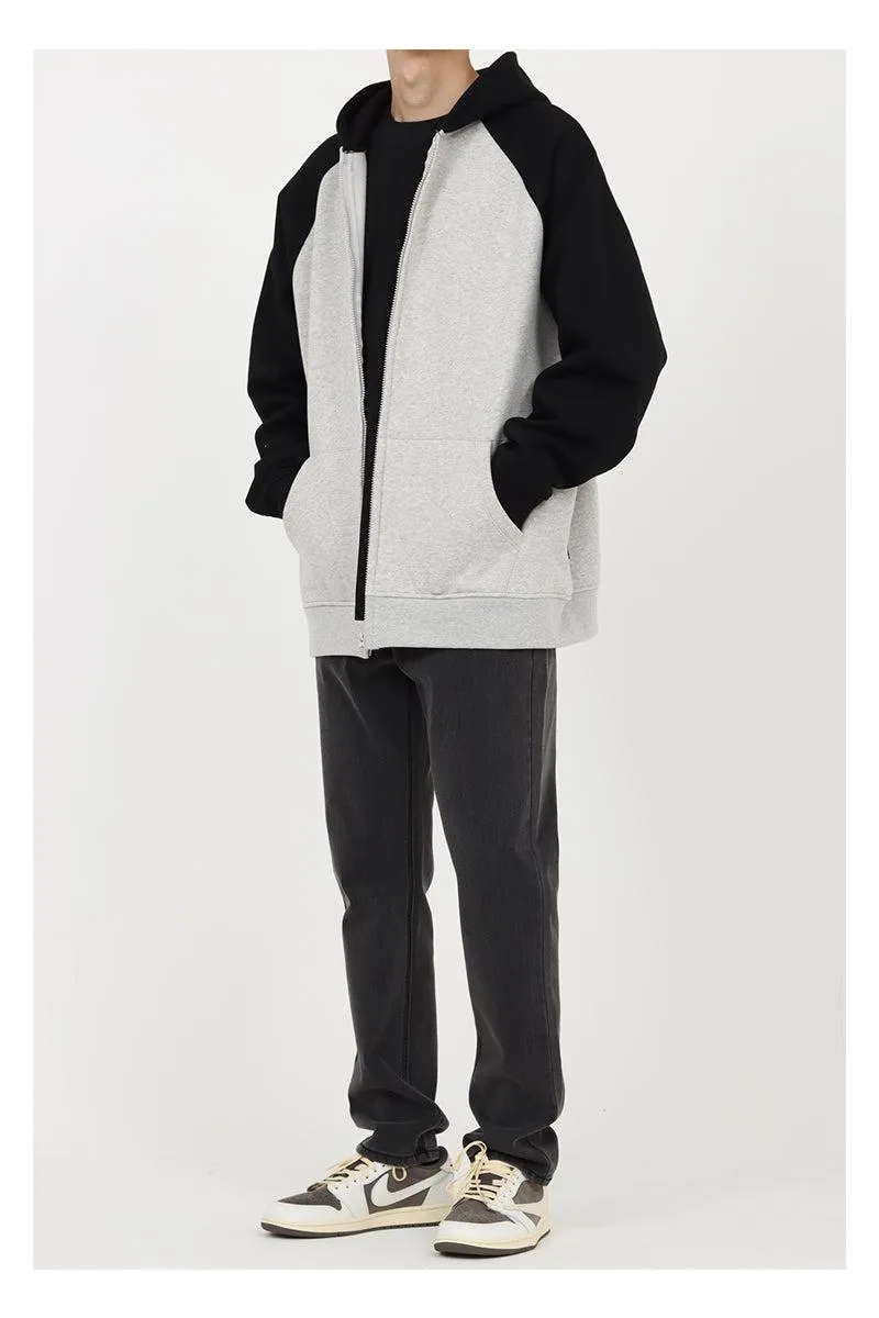 Two Color Zipper Hooded Plus Fleece