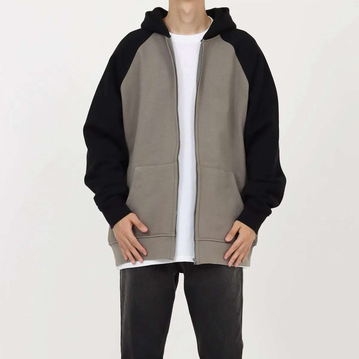 Two Color Zipper Hooded Plus Fleece
