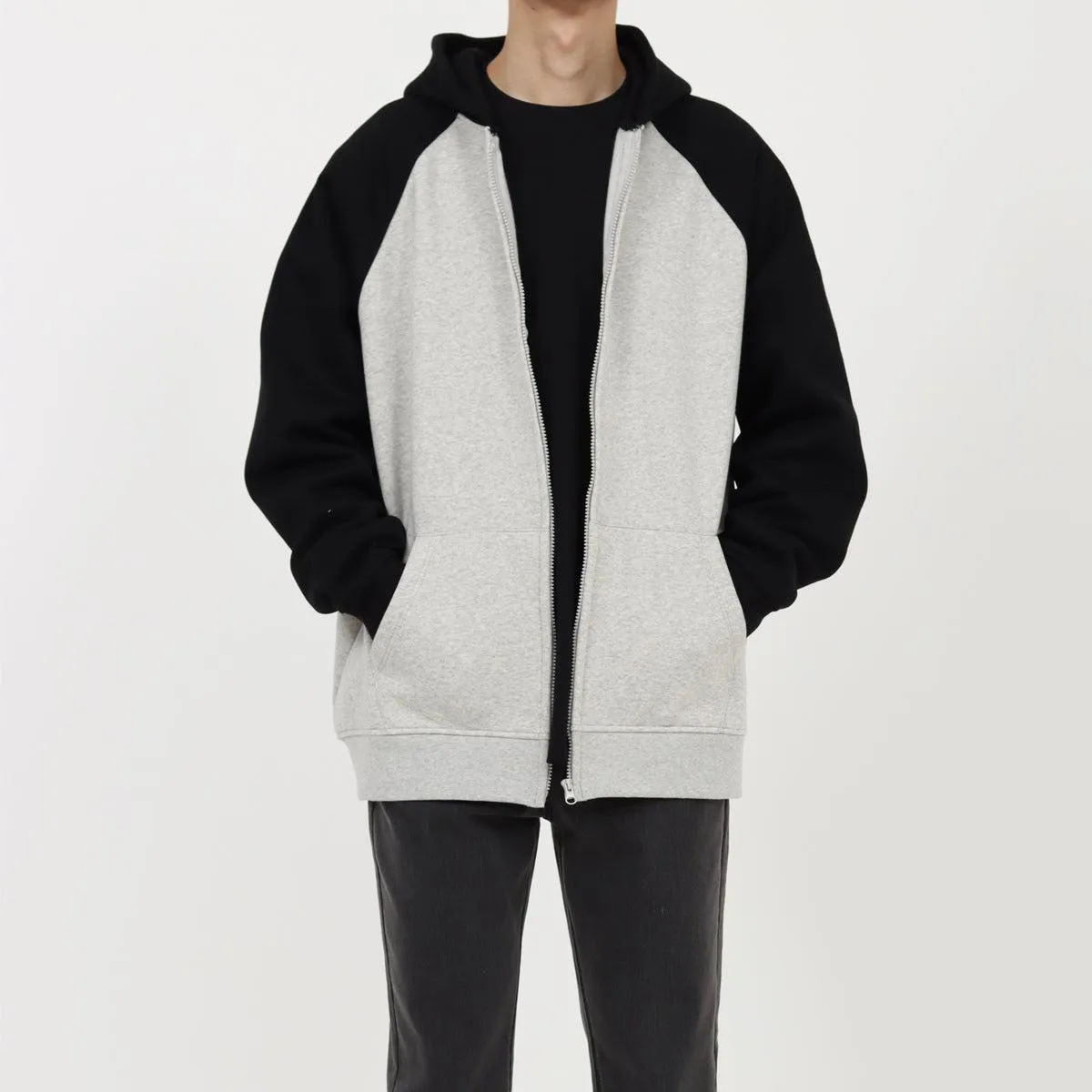 Two Color Zipper Hooded Plus Fleece