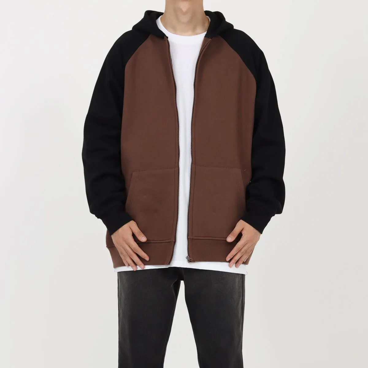 Two Color Zipper Hooded Plus Fleece