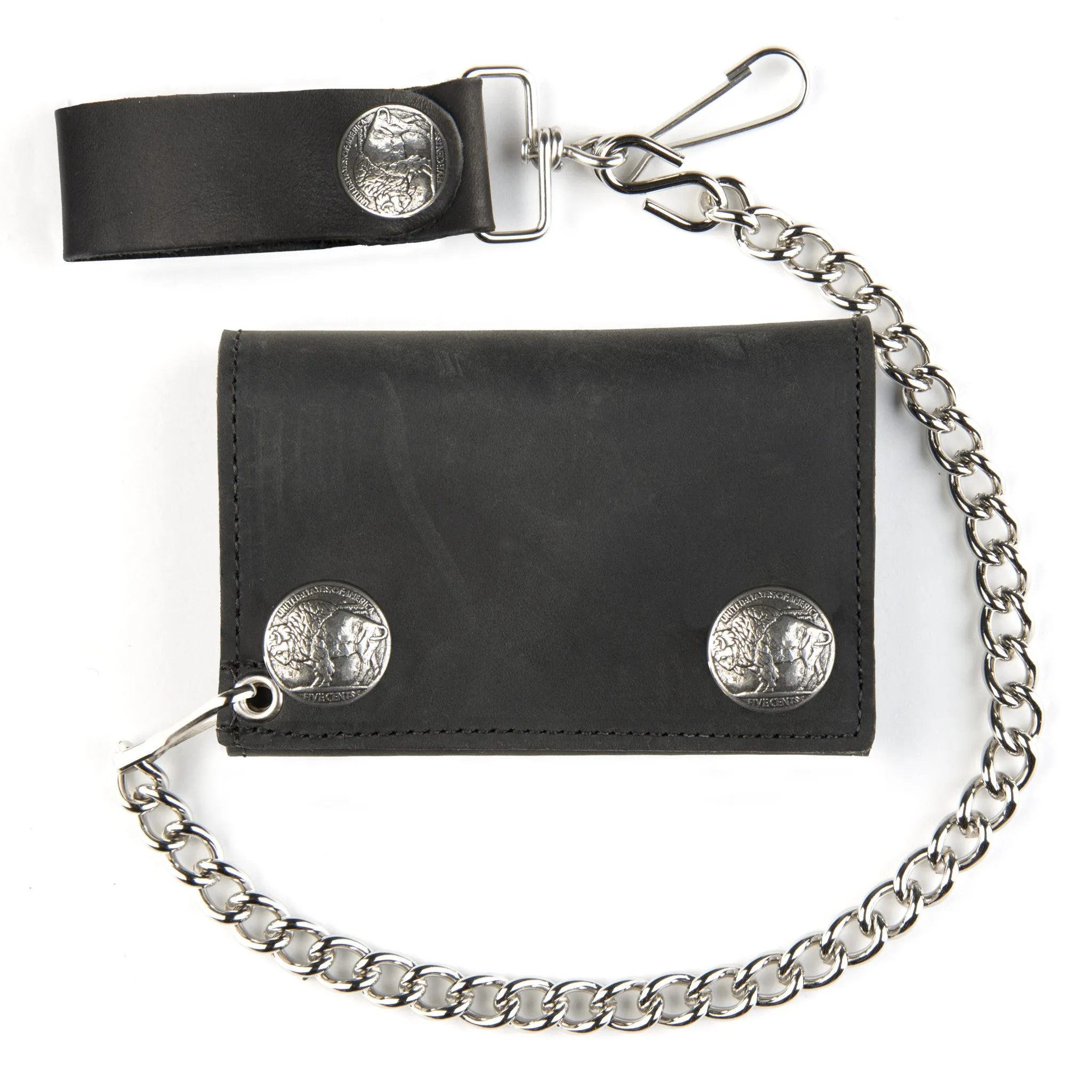 UB328  Tri-Fold Wallet w/ Chain- w/ Buffalo Nickel snaps