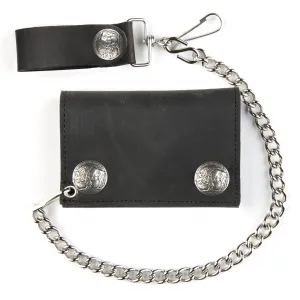UB328  Tri-Fold Wallet w/ Chain- w/ Buffalo Nickel snaps