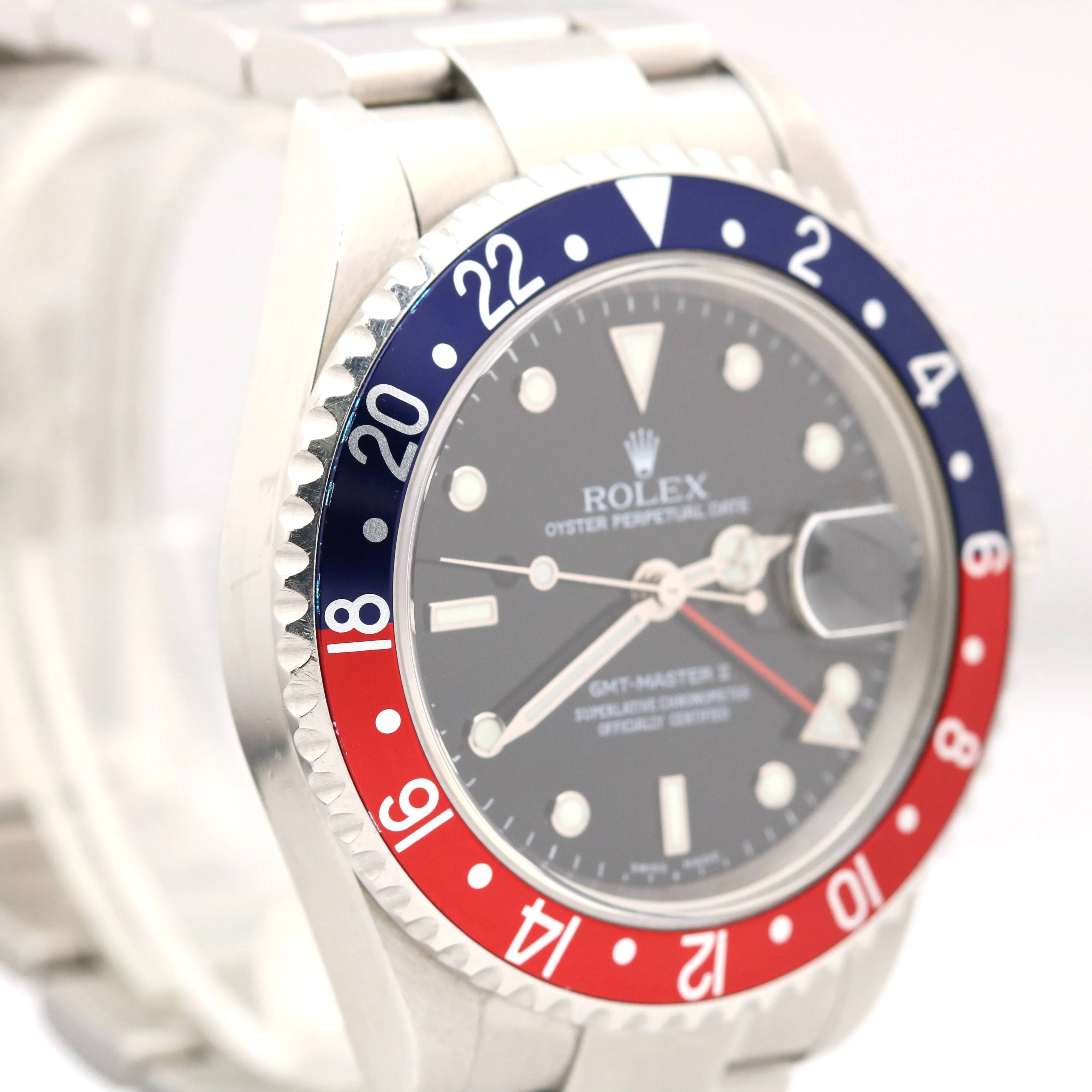 UNPOLISHED Rolex GMT-Master II PEPSI Blue Red NO HOLES Steel 40mm 116710 Watch