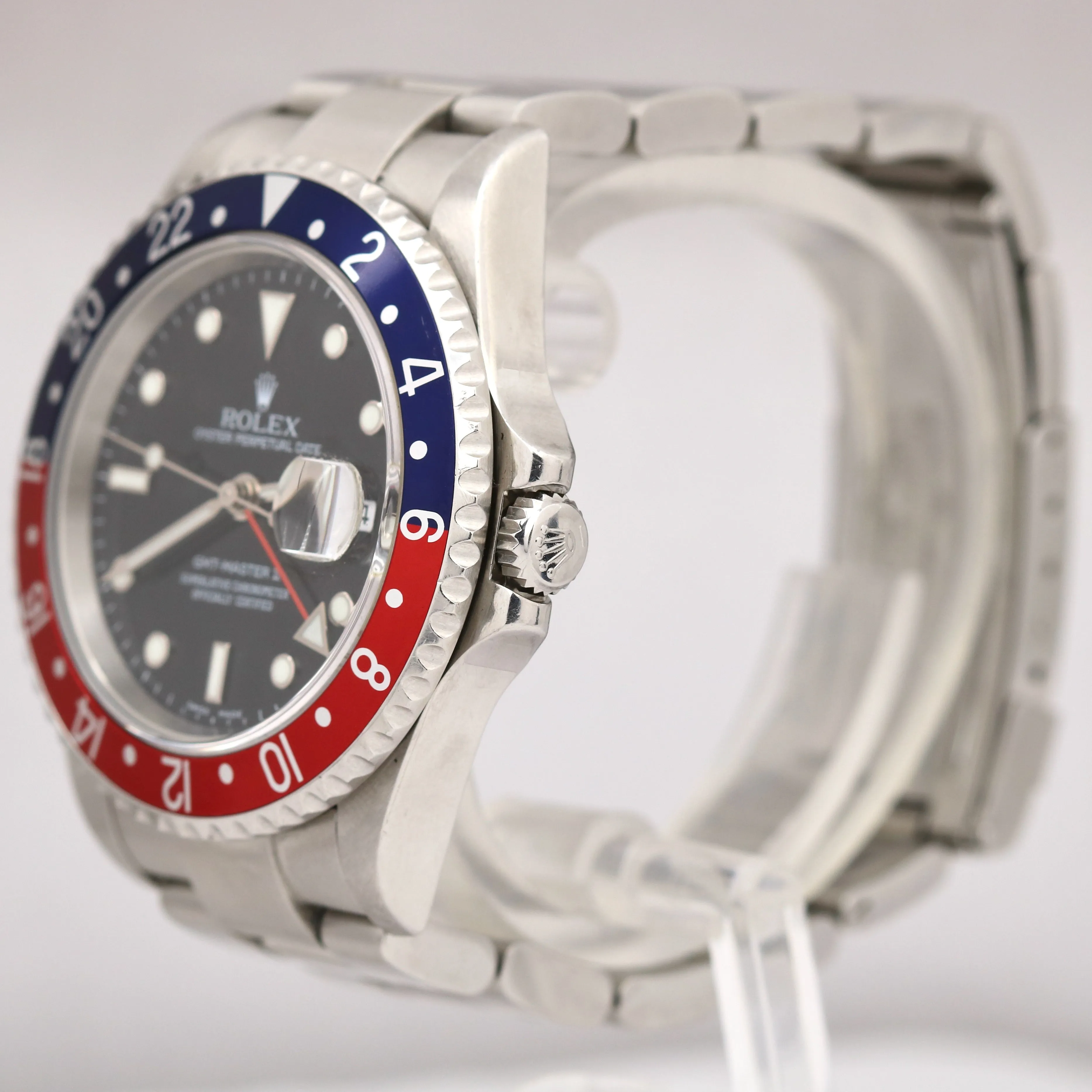 UNPOLISHED Rolex GMT-Master II PEPSI Blue Red NO HOLES Steel 40mm 116710 Watch