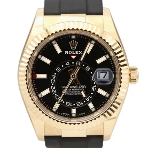 UNPOLISHED Rolex Sky-Dweller 18K Yellow Gold Rubber BLACK DIAL 42mm 326238 Watch