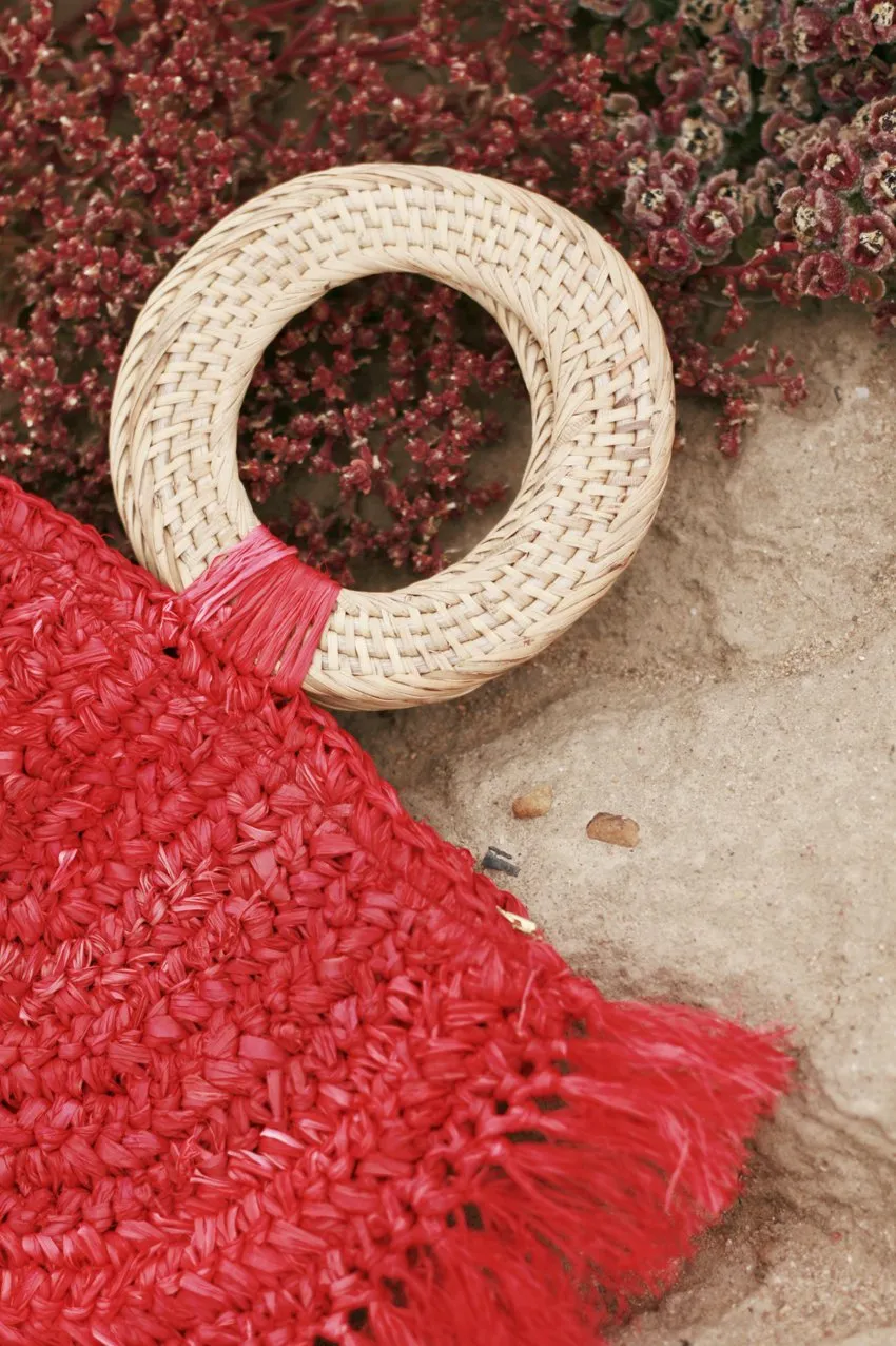 Vegan Atta Warrior Raffia Straw Bag - Red