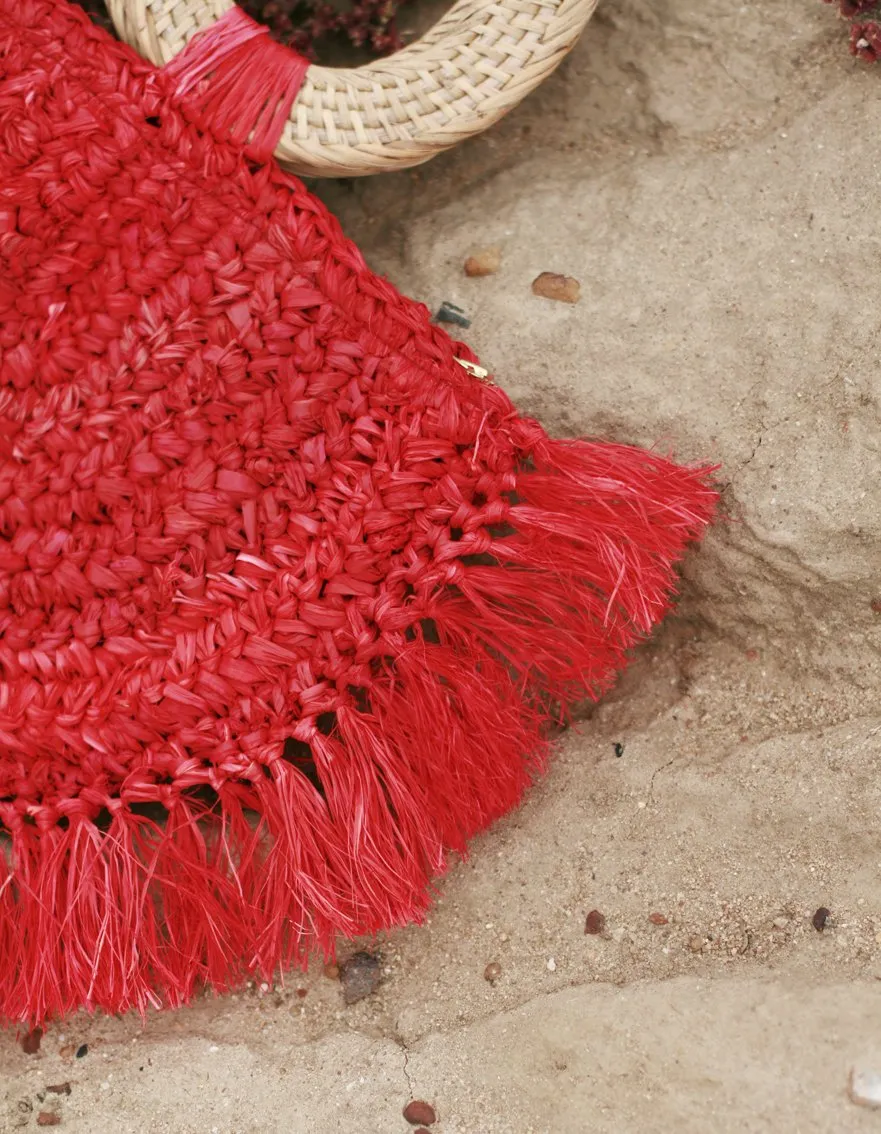 Vegan Atta Warrior Raffia Straw Bag - Red