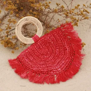 Vegan Atta Warrior Raffia Straw Bag - Red