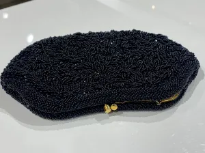 vintage: Black Beaded Gold Hardware Clutch