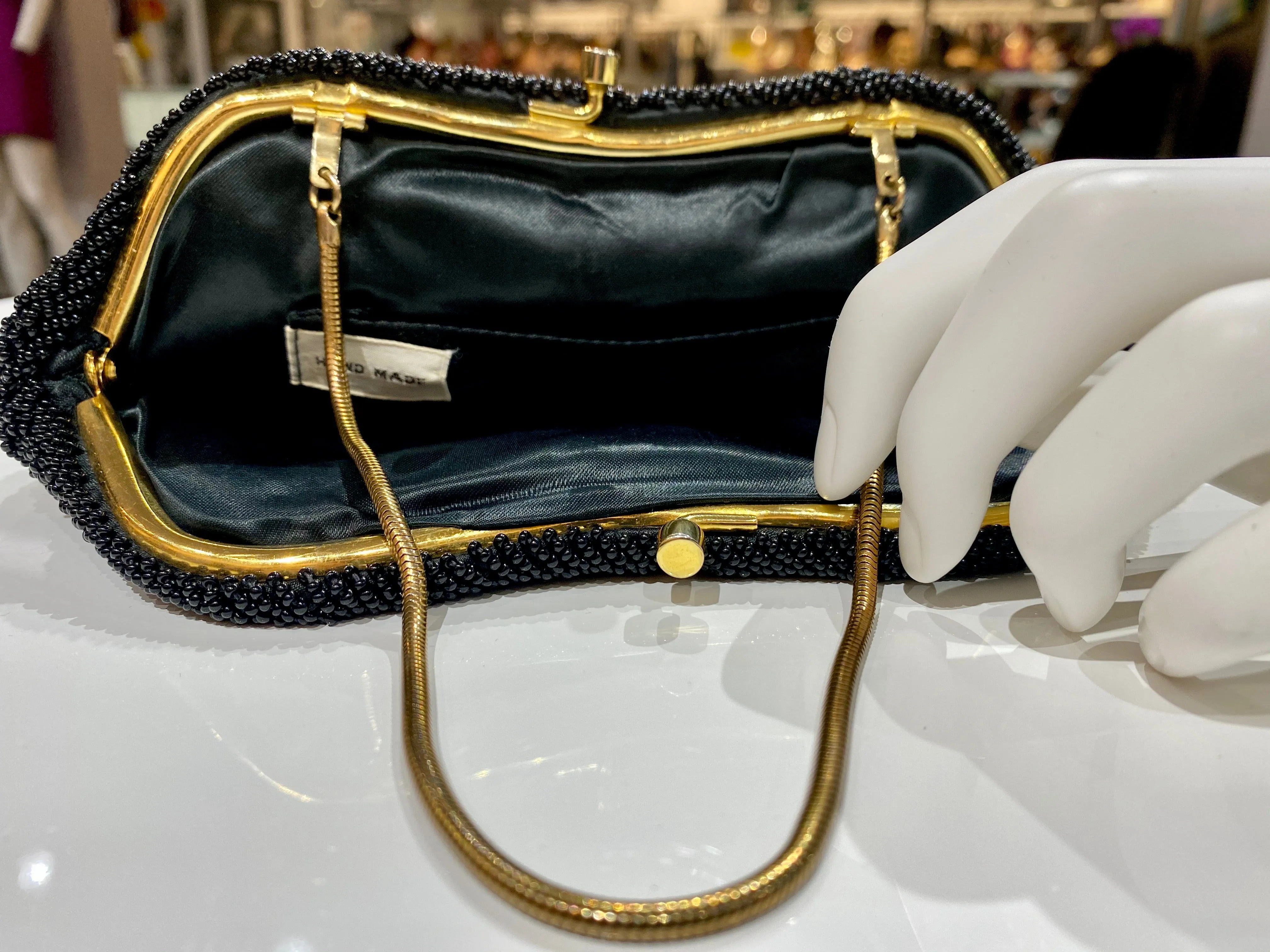 vintage: Black Beaded Gold Hardware Clutch