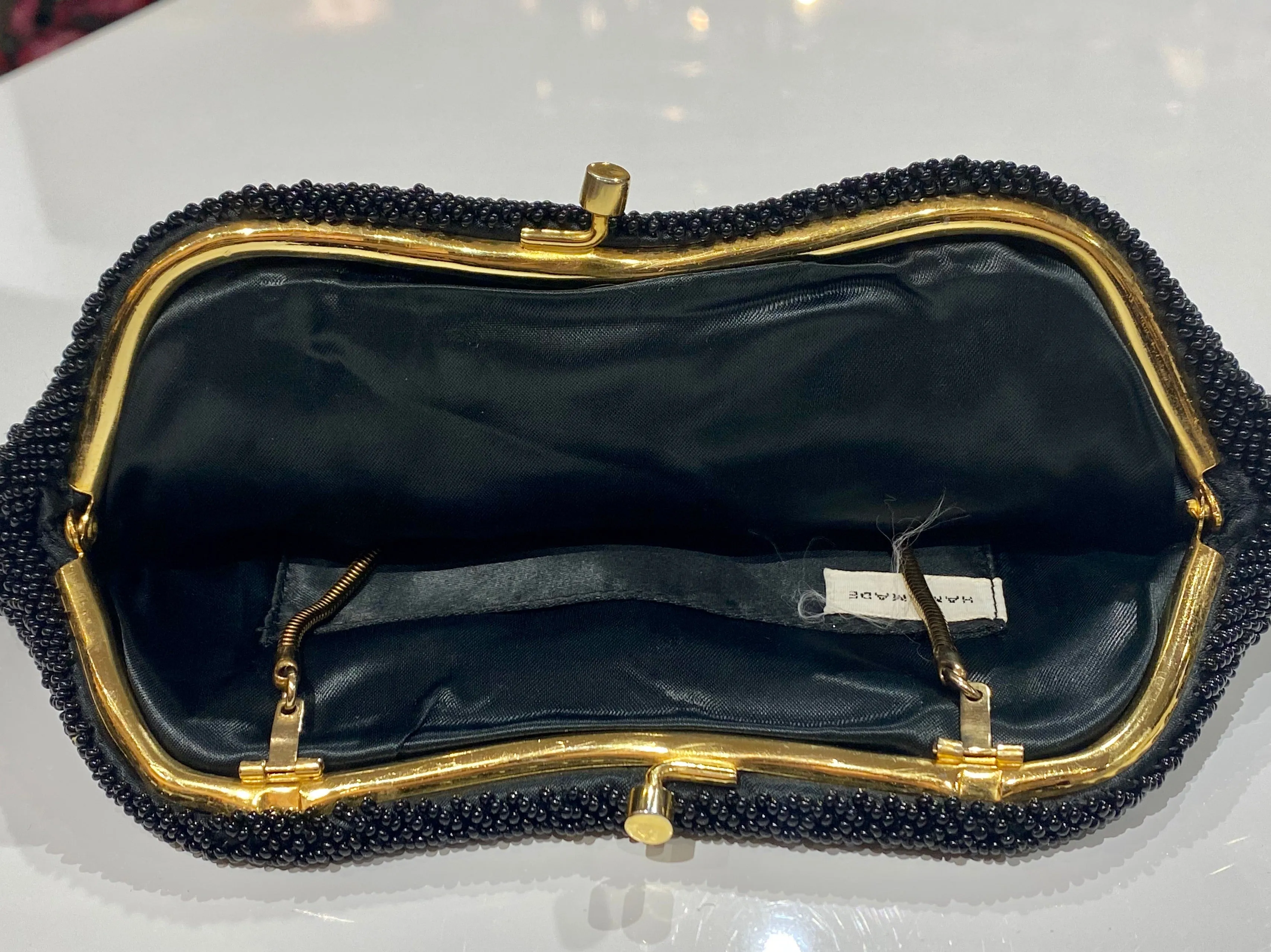 vintage: Black Beaded Gold Hardware Clutch