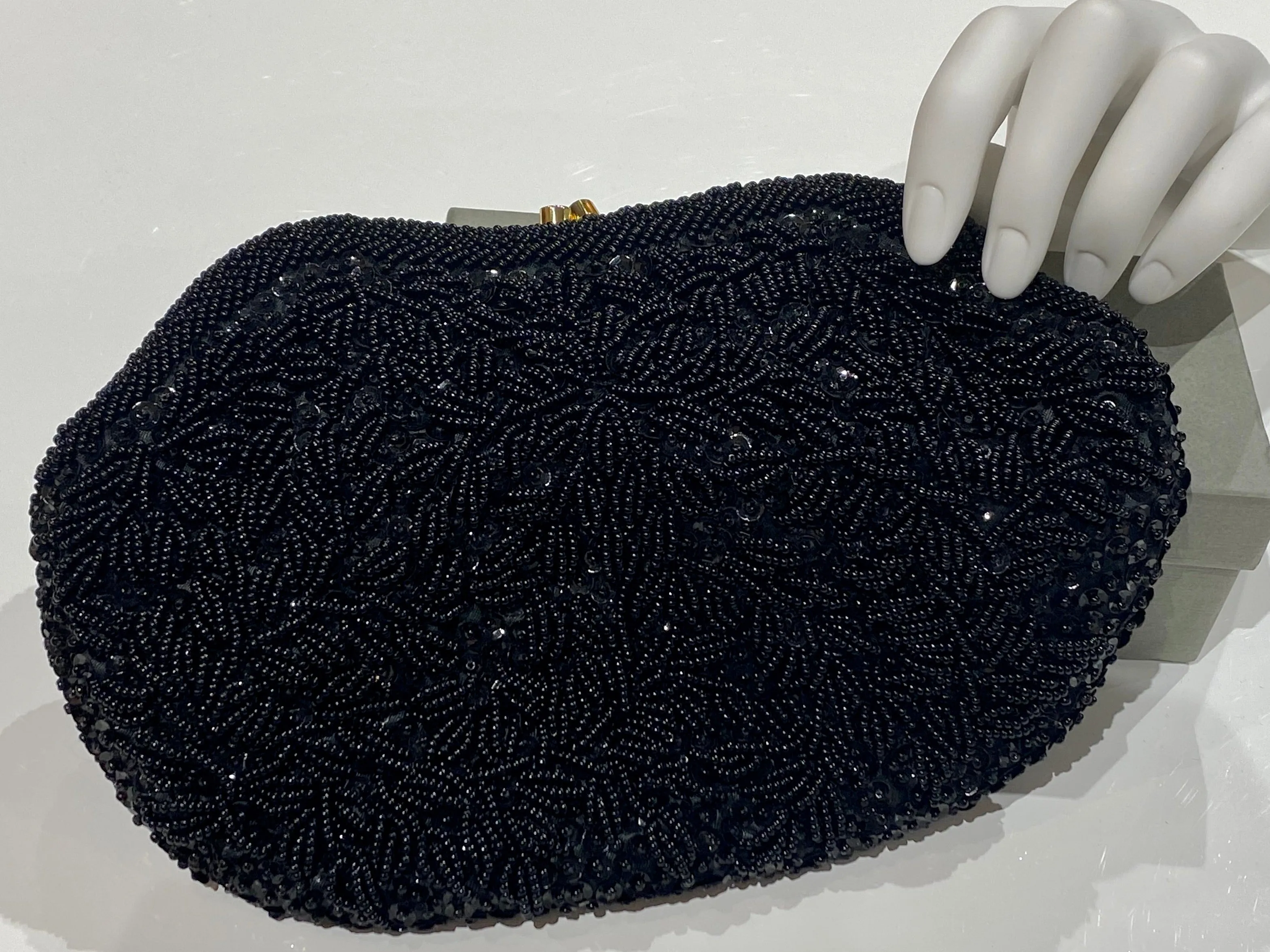 vintage: Black Beaded Gold Hardware Clutch