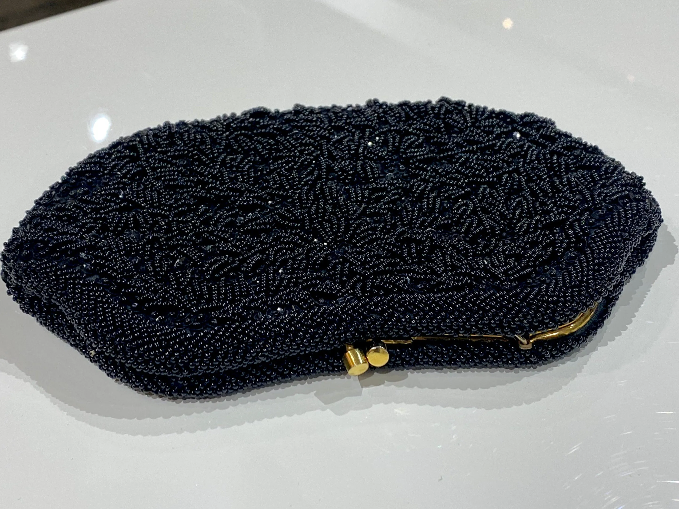 vintage: Black Beaded Gold Hardware Clutch