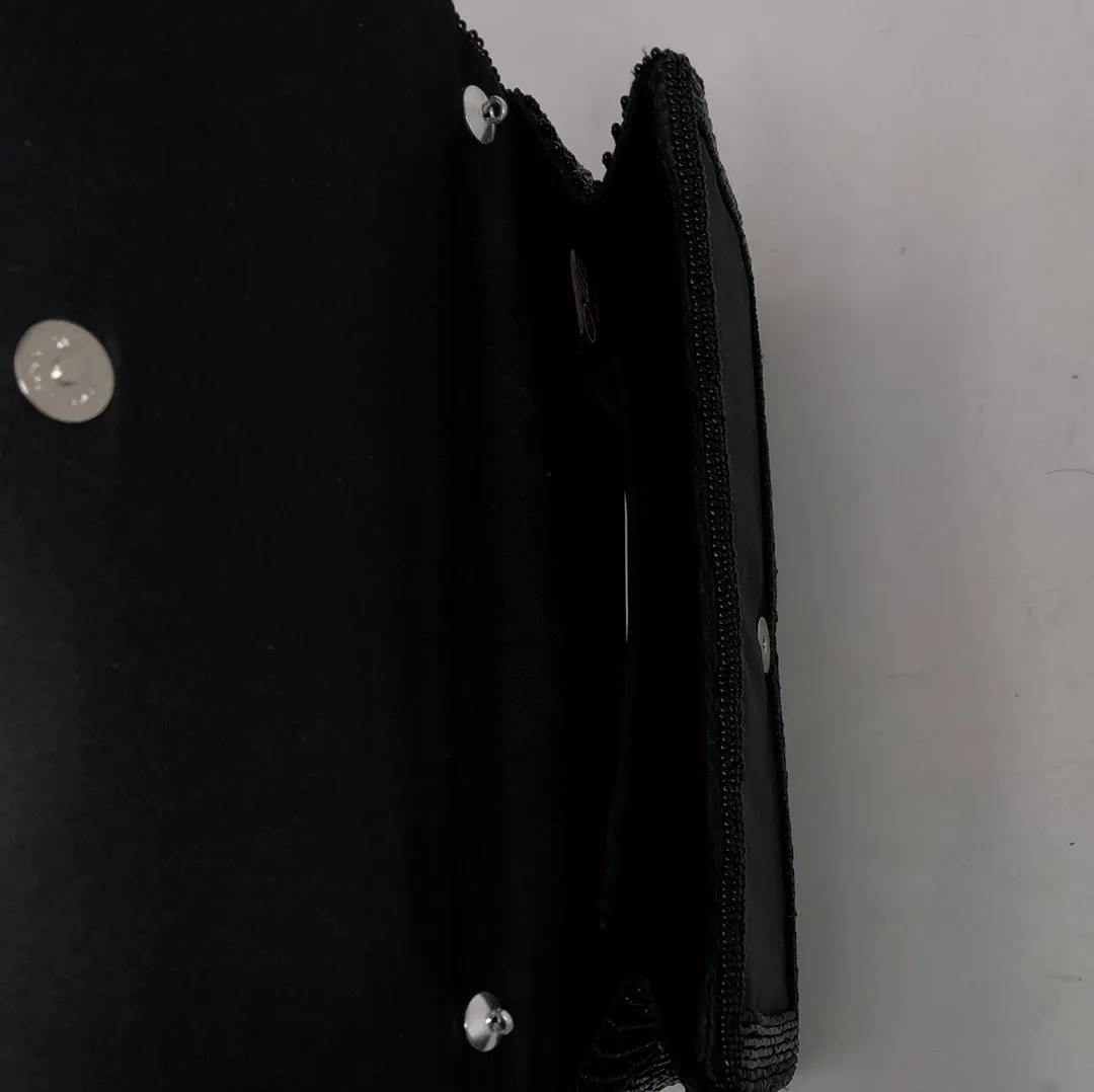 Vintage: Black Beaded Singleflap Snap Clutch