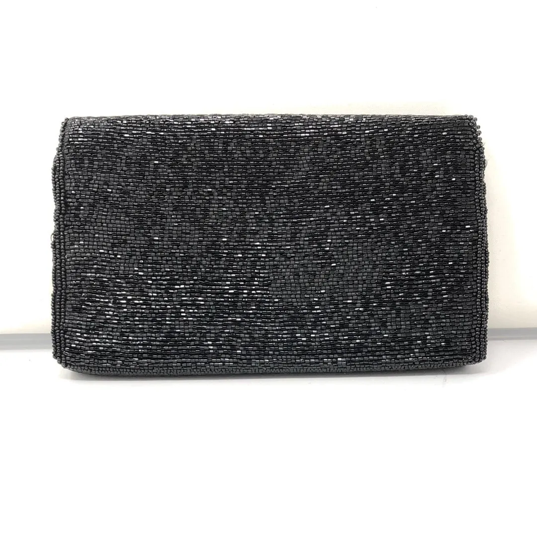 Vintage: Black Beaded Singleflap Snap Clutch