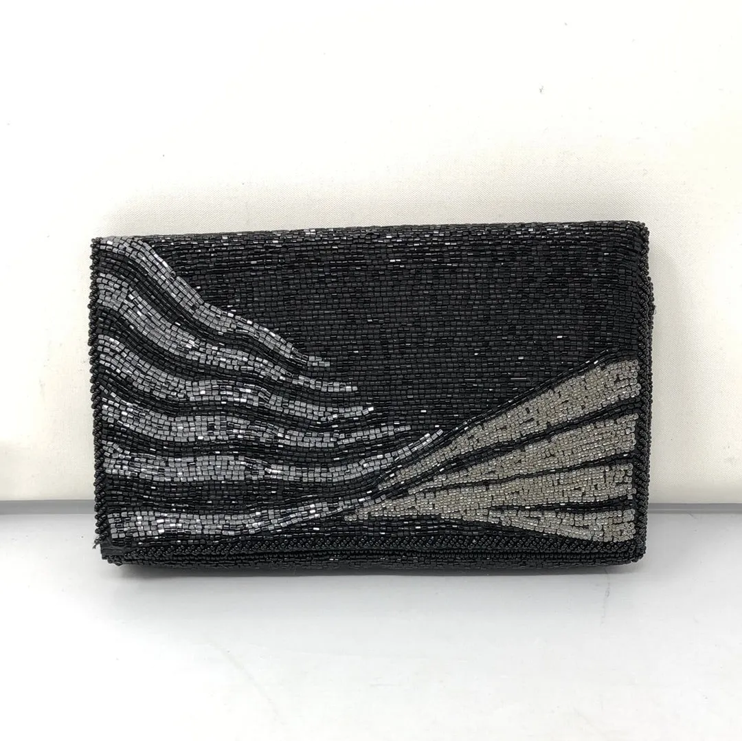 Vintage: Black Beaded Singleflap Snap Clutch