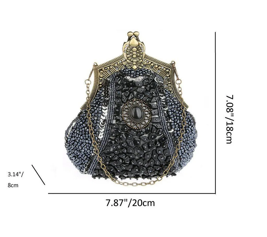 Vintage Copper Frame Inlaying Gem Beaded Handbag|JaosWish