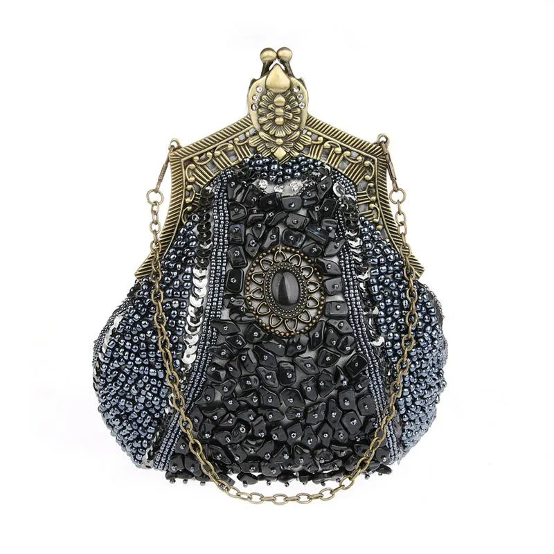 Vintage Copper Frame Inlaying Gem Beaded Handbag|JaosWish