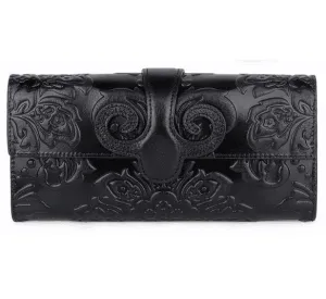 Vintage genuine leather oil wax long purse print wallet for women