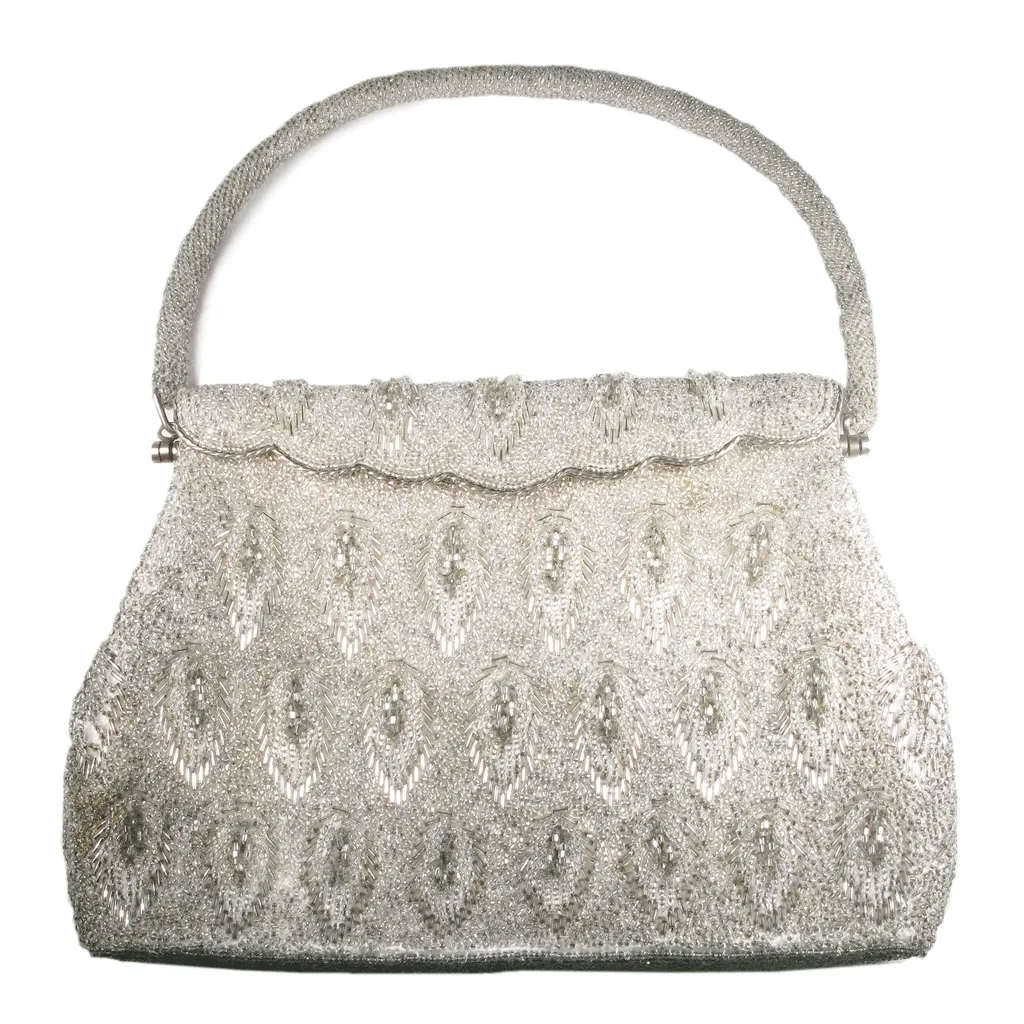Vintage Modern Silver Beaded Clutch