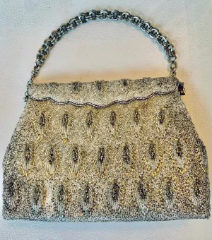 Vintage Modern Silver Beaded Clutch