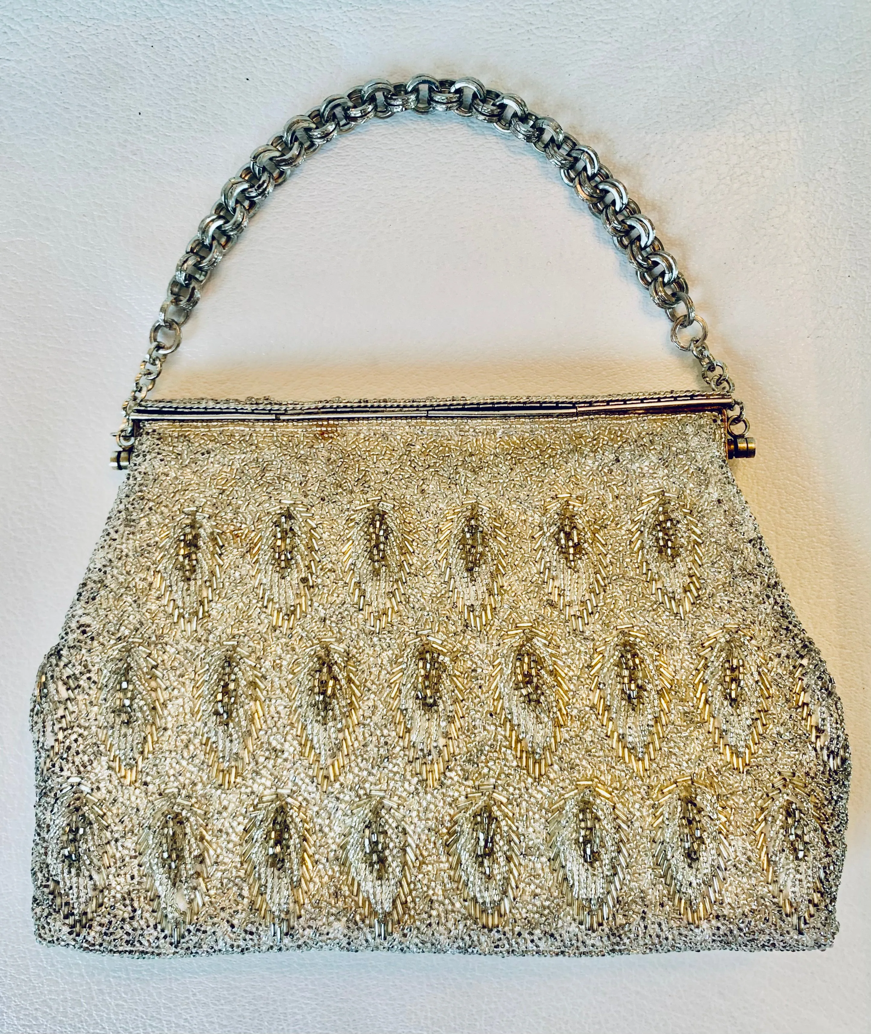 Vintage Modern Silver Beaded Clutch