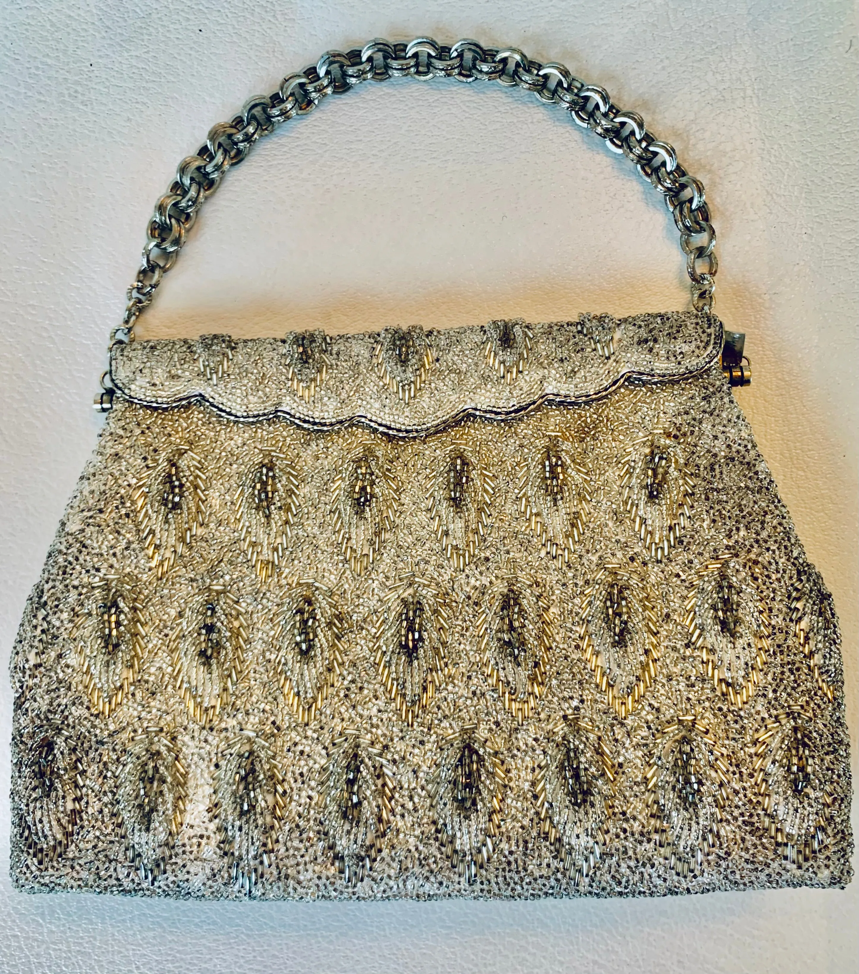Vintage Modern Silver Beaded Clutch