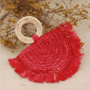 Warrior Raffia Handbag-Red
