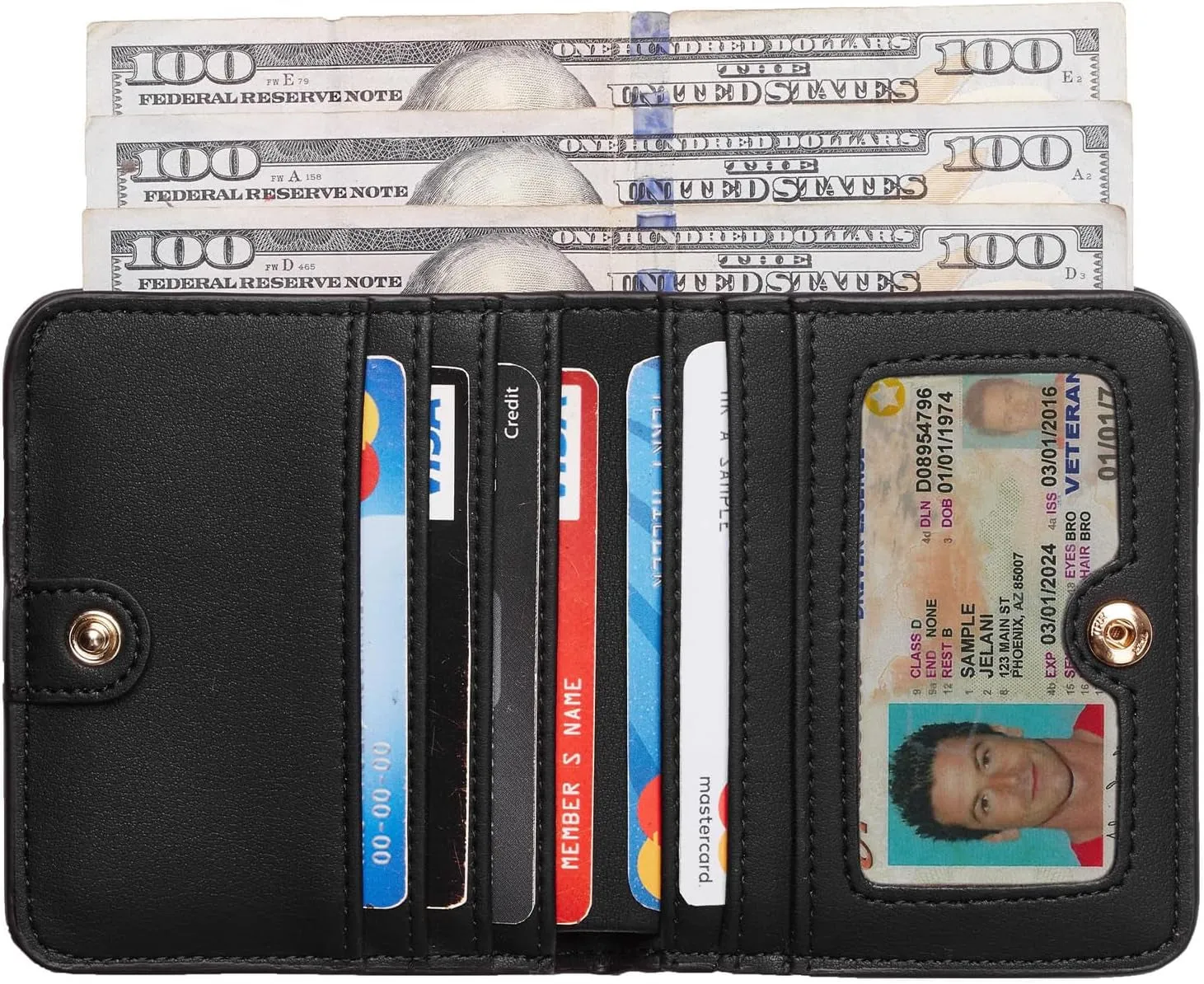 Waxed Leather Bifold Wallet for Women with Zipper Coin Pocket