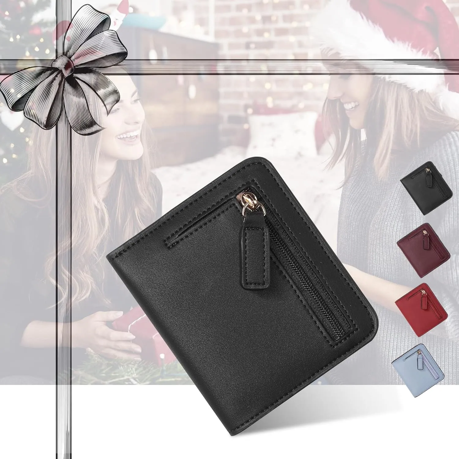 Waxed Leather Bifold Wallet for Women with Zipper Coin Pocket