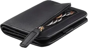 Waxed Leather Bifold Wallet for Women with Zipper Coin Pocket