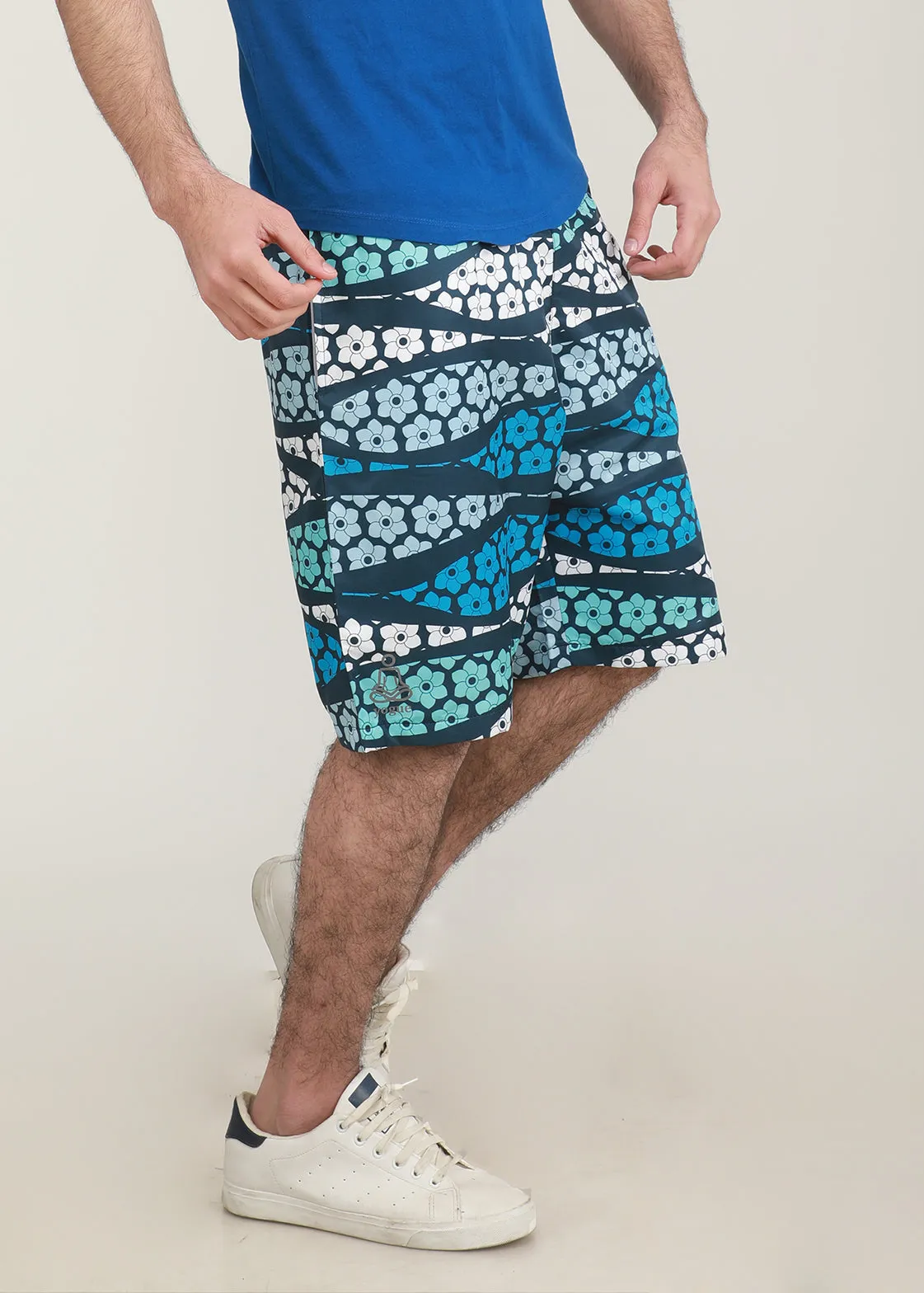 White & Blue Waves Shorts