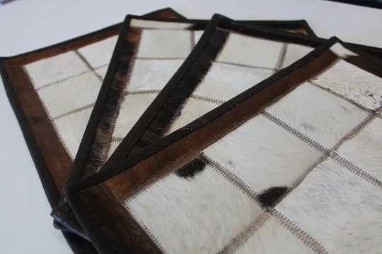 White & Brown Cowhide Placemats 15"x12"- Set of four mats