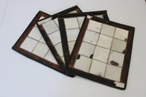 White & Brown Cowhide Placemats 15"x12"- Set of four mats