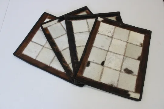 White & Brown Cowhide Placemats 15"x12"- Set of four mats