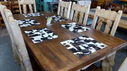 White & Brown Cowhide Placemats 15"x12"- Set of four mats
