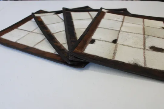 White & Brown Cowhide Placemats 15"x12"- Set of four mats