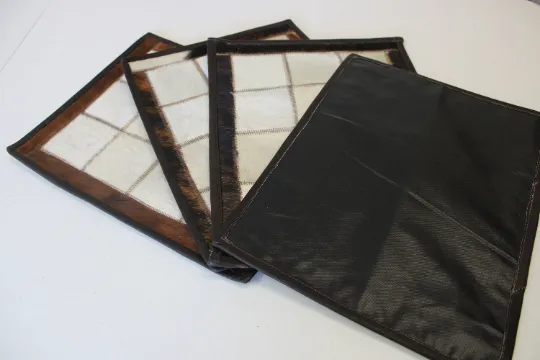 White & Brown Cowhide Placemats 15"x12"- Set of four mats