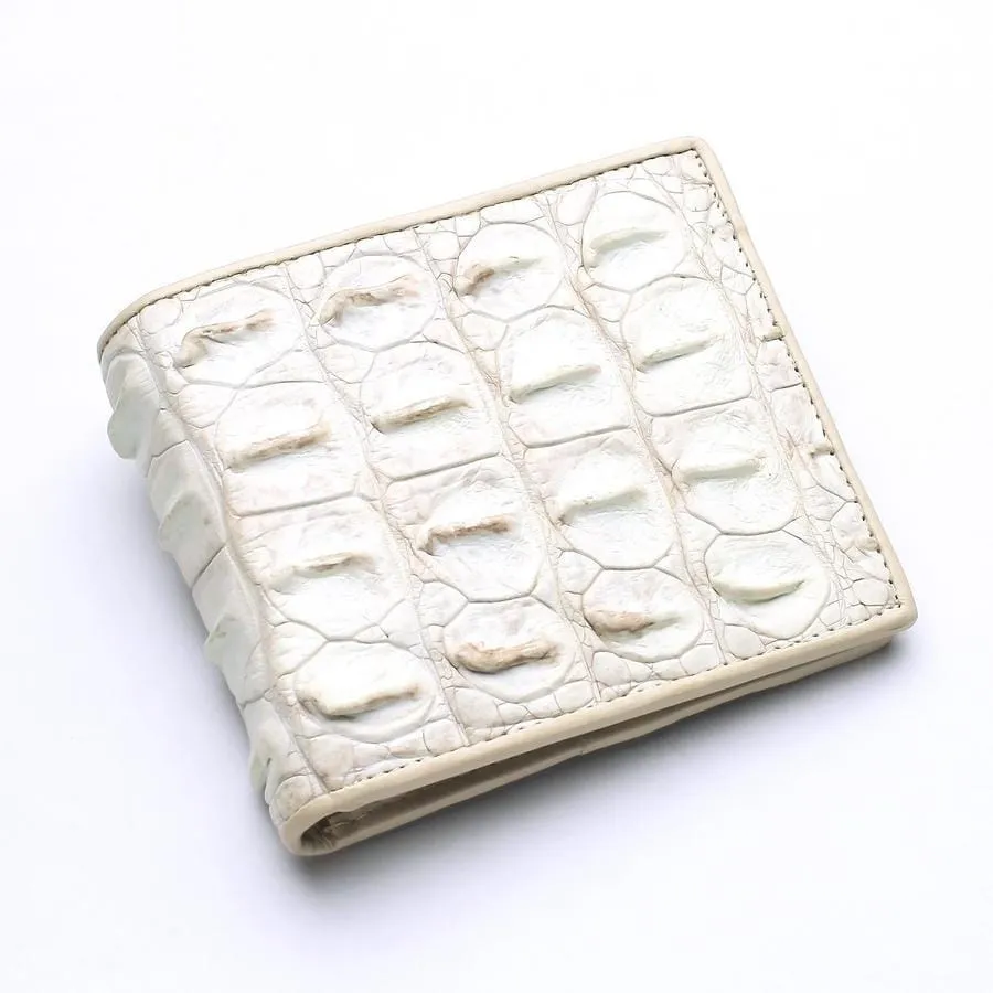 White Pearl Crocodile Backbone Mens Wallets