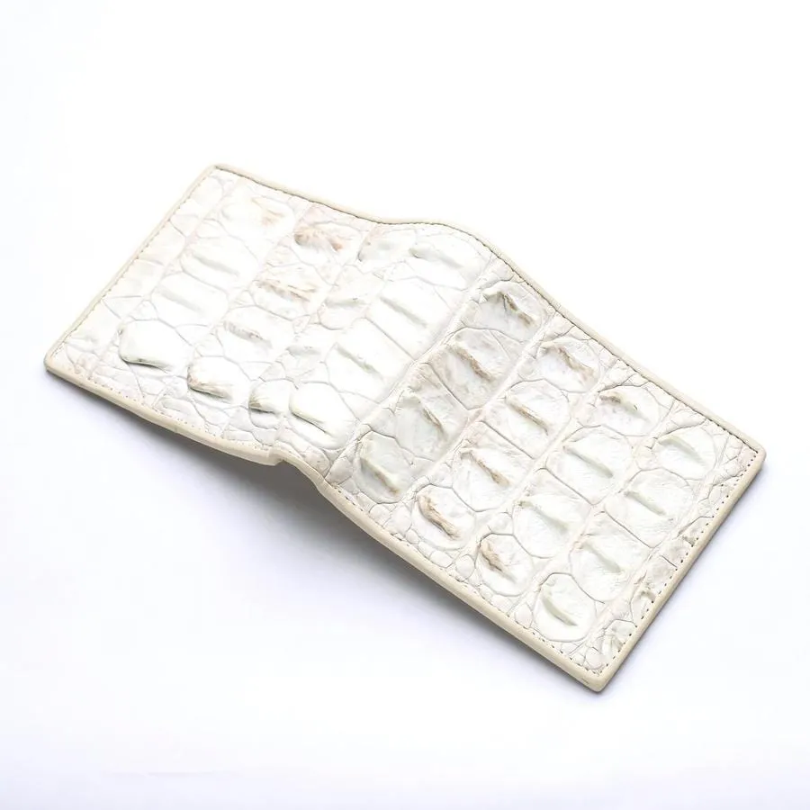White Pearl Crocodile Backbone Mens Wallets